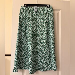 LOFT Green and White Floral Midi Skirt